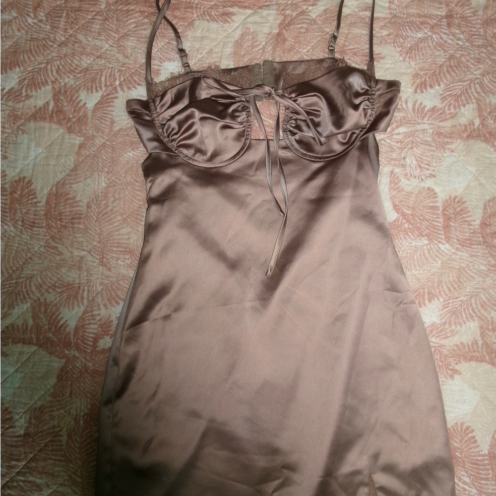 PrettyLittleThing Mocha Satin Dress